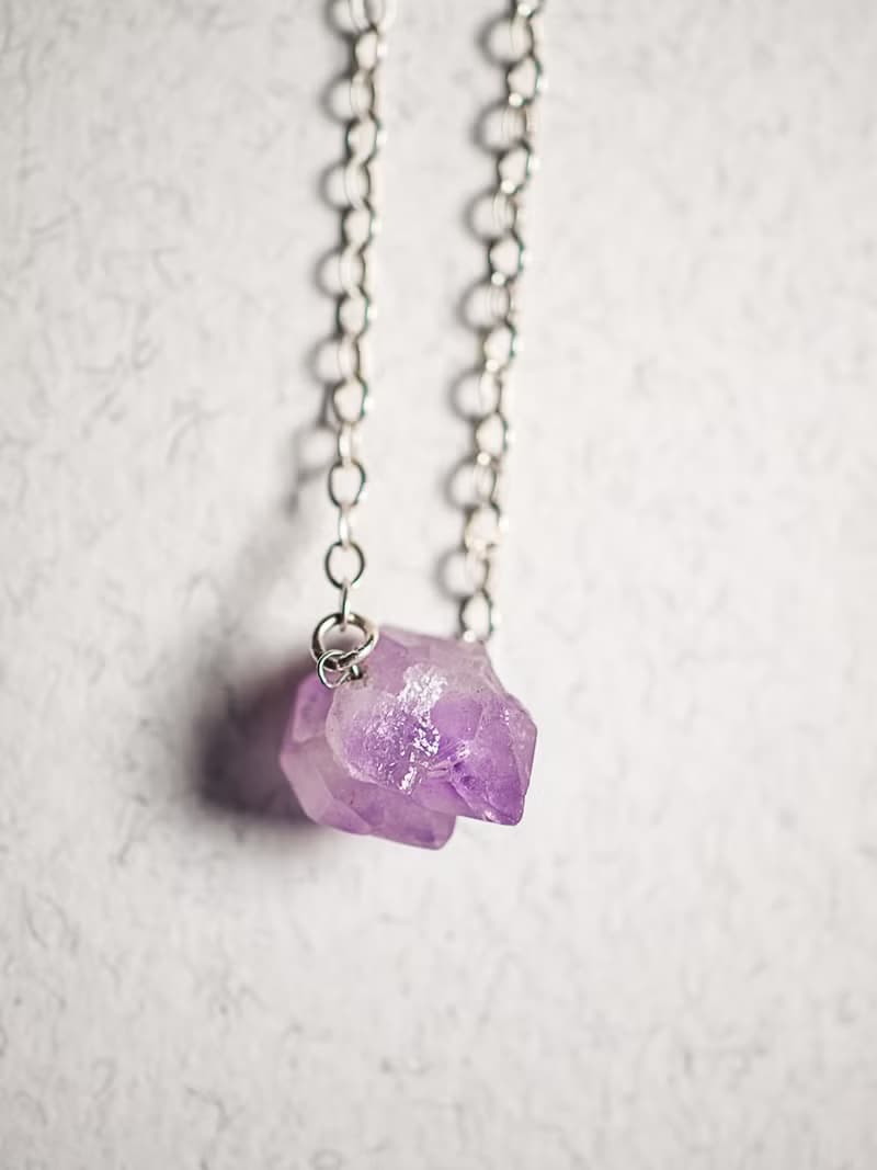 Rough Amethyst Necklace, 925 Sterling Silver, Aries, Pisces, Gemini, Aquarius
