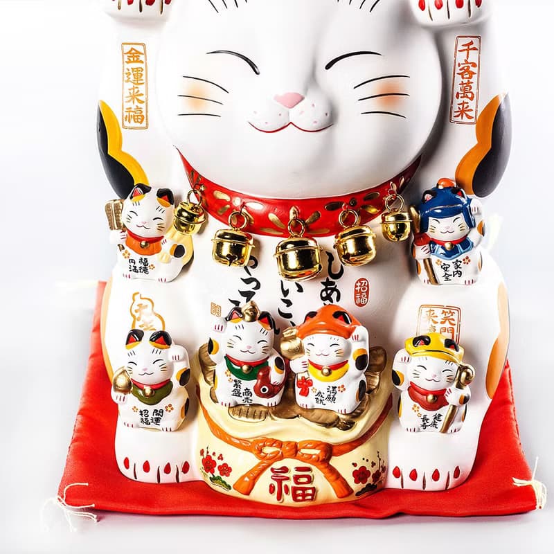 日本藥師窯手工大號招財貓錦彩七福神開業喬遷生日禮物