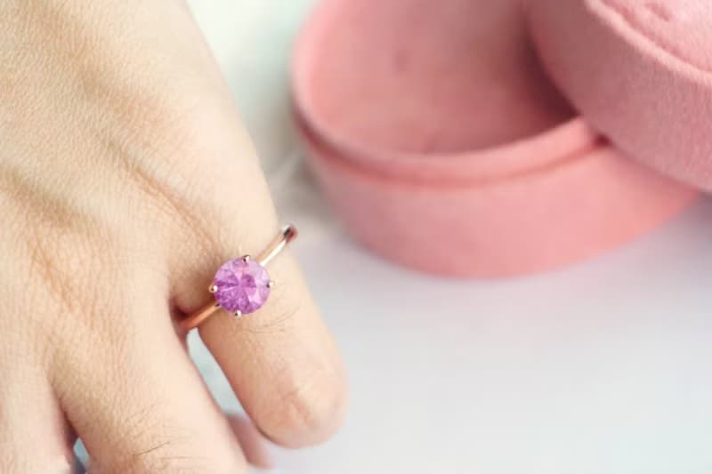 Natural Pink Sapphire Ring Silver925 with rosegold plated , promise ring