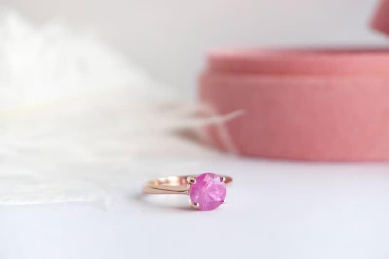 Natural Pink Sapphire Ring Silver925 with rosegold plated , promise ring