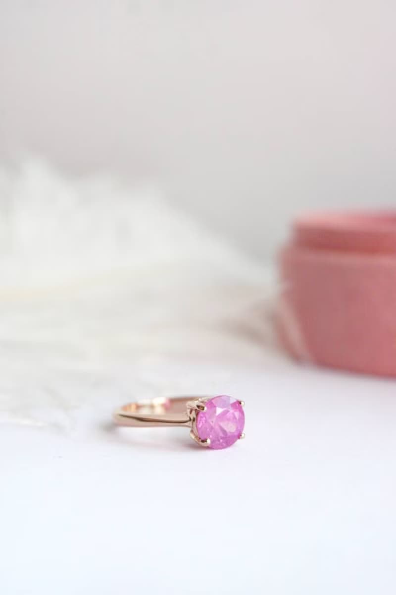 Natural Pink Sapphire Ring Silver925 with rosegold plated , promise ring