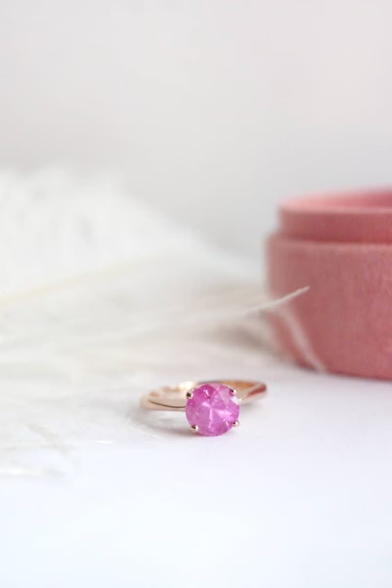 Natural Pink Sapphire Ring Silver925 with rosegold plated , promise ring