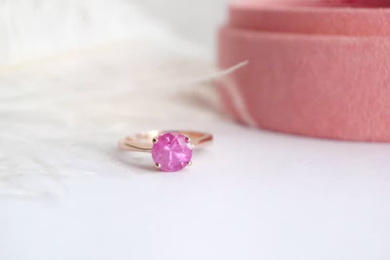 Natural Pink Sapphire Ring Silver925 with rosegold plated , promise ring