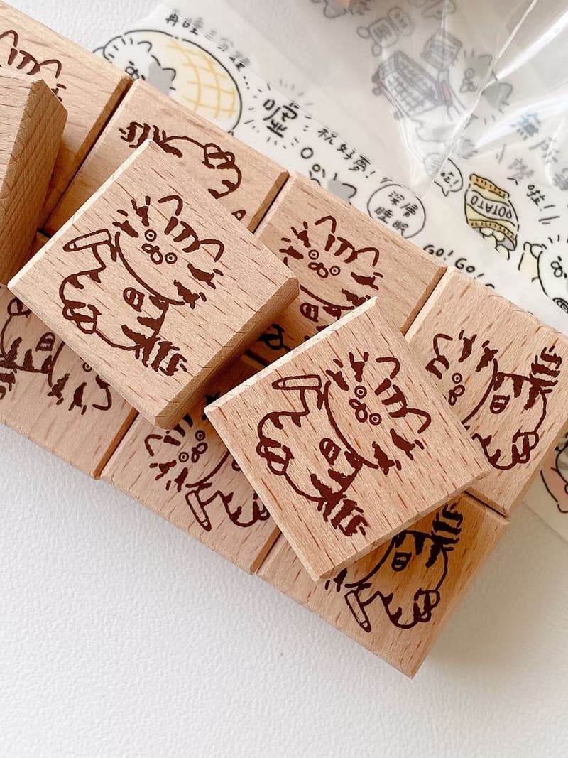 3小喵咪/喵咪飯糰筆記招財貓復刻版/櫸木印章/木製印章/共3款