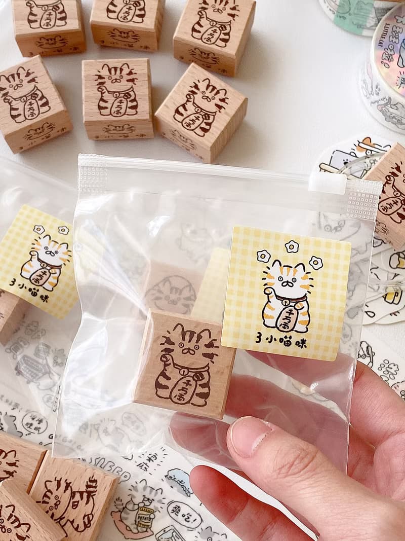 3小喵咪/喵咪飯糰筆記招財貓復刻版/櫸木印章/木製印章/共3款