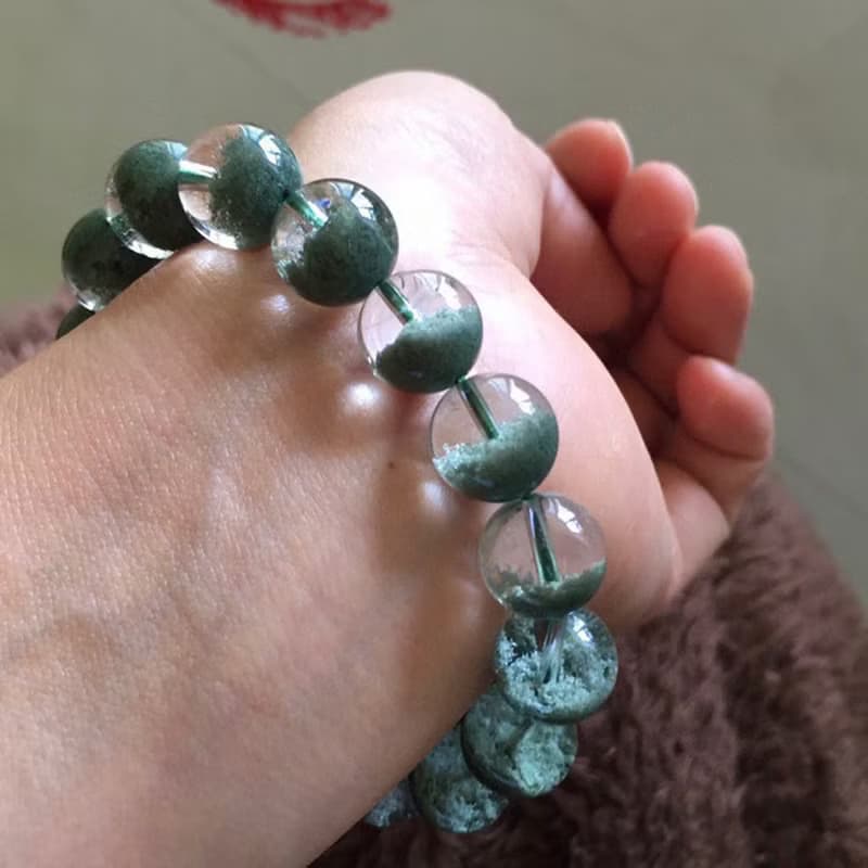 綠幽靈聚寶盆手鏈 盆形漂亮 晶體通透 微紅皮 招財旺事業