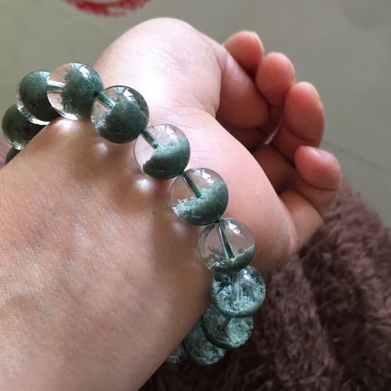 綠幽靈聚寶盆手鏈 盆形漂亮 晶體通透 微紅皮 招財旺事業
