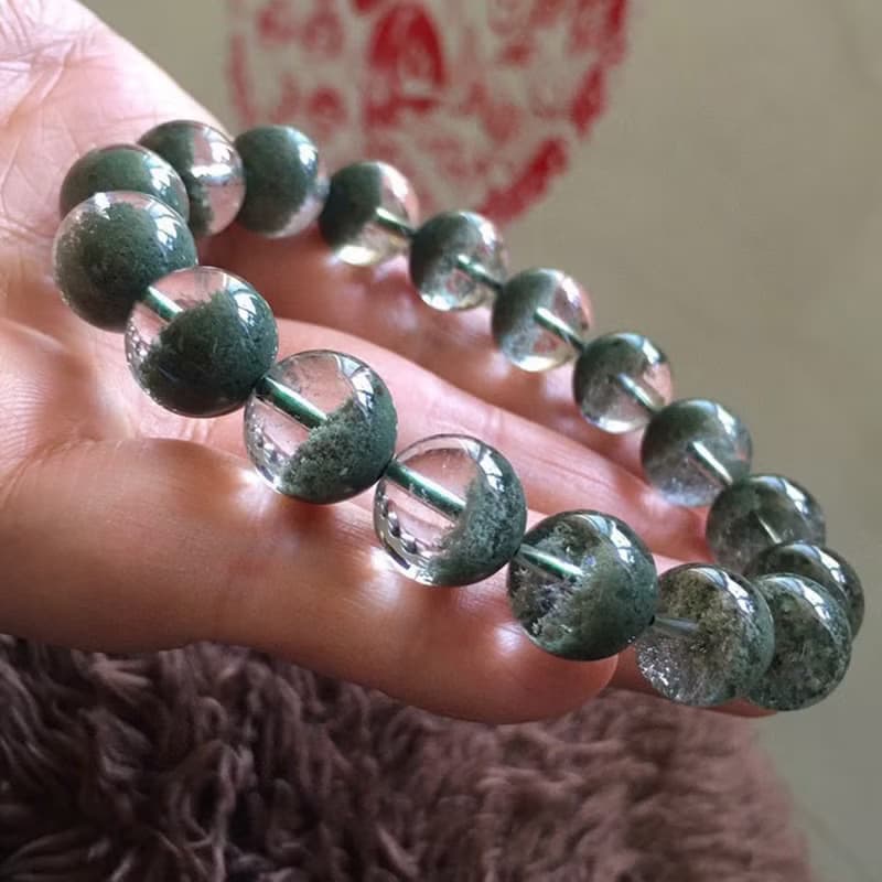 綠幽靈聚寶盆手鏈 盆形漂亮 晶體通透 微紅皮 招財旺事業
