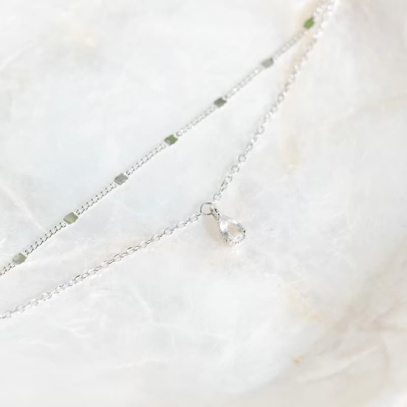 白水晶925純銀水滴寶石雙層手鍊