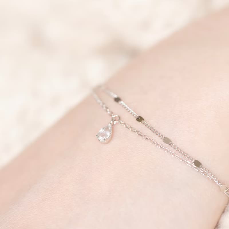 白水晶925純銀水滴寶石雙層手鍊