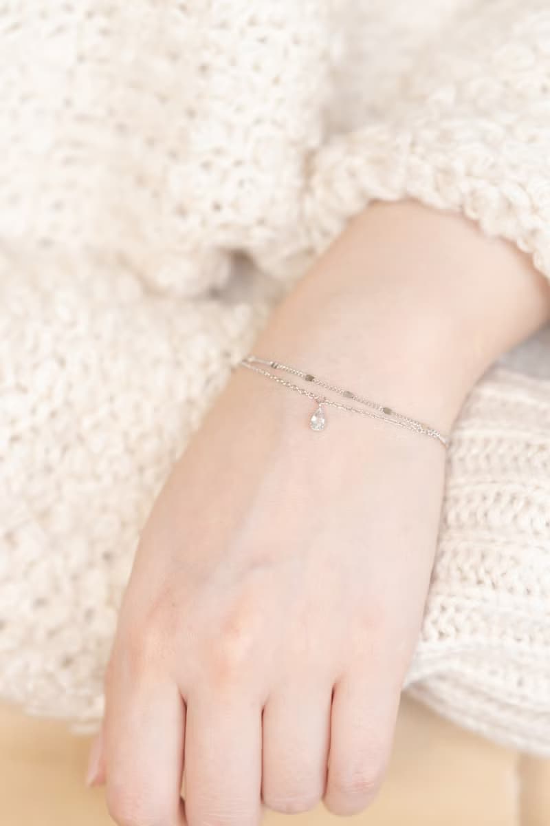 白水晶925純銀水滴寶石雙層手鍊