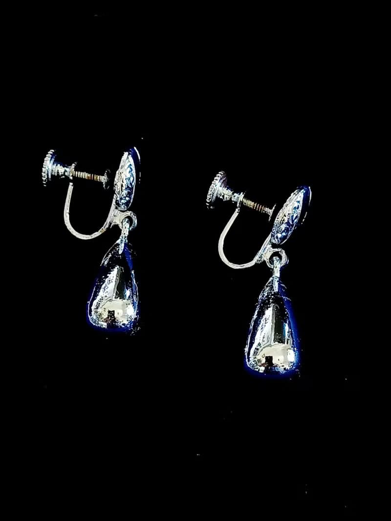 vintage jewelry  典雅銀色水滴垂墜 夾式耳環