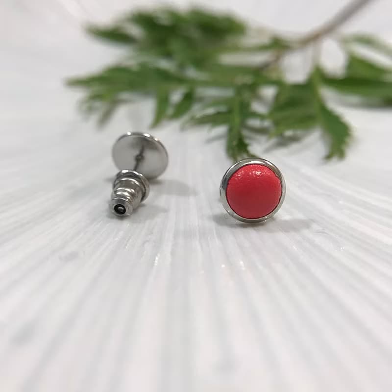 真皮皮革耳環 -桃紅(耳夾) 母親節 禮物
