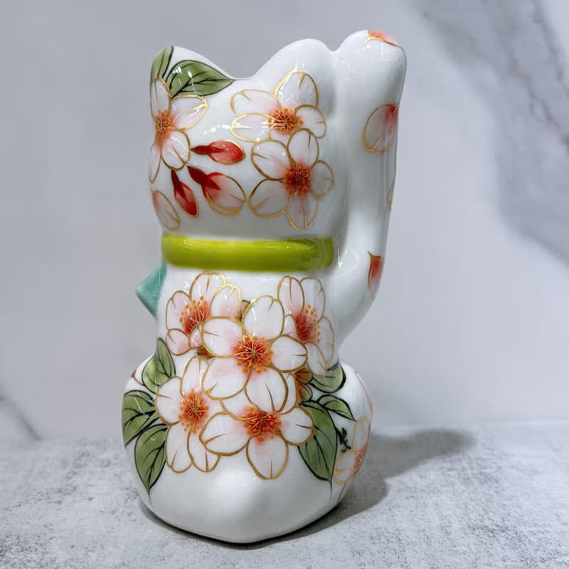 【櫻舞富貴】日本清水燒招財貓 | 色繪 櫻 千万両