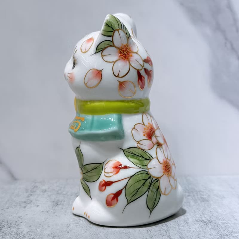 【櫻舞富貴】日本清水燒招財貓 | 色繪 櫻 千万両