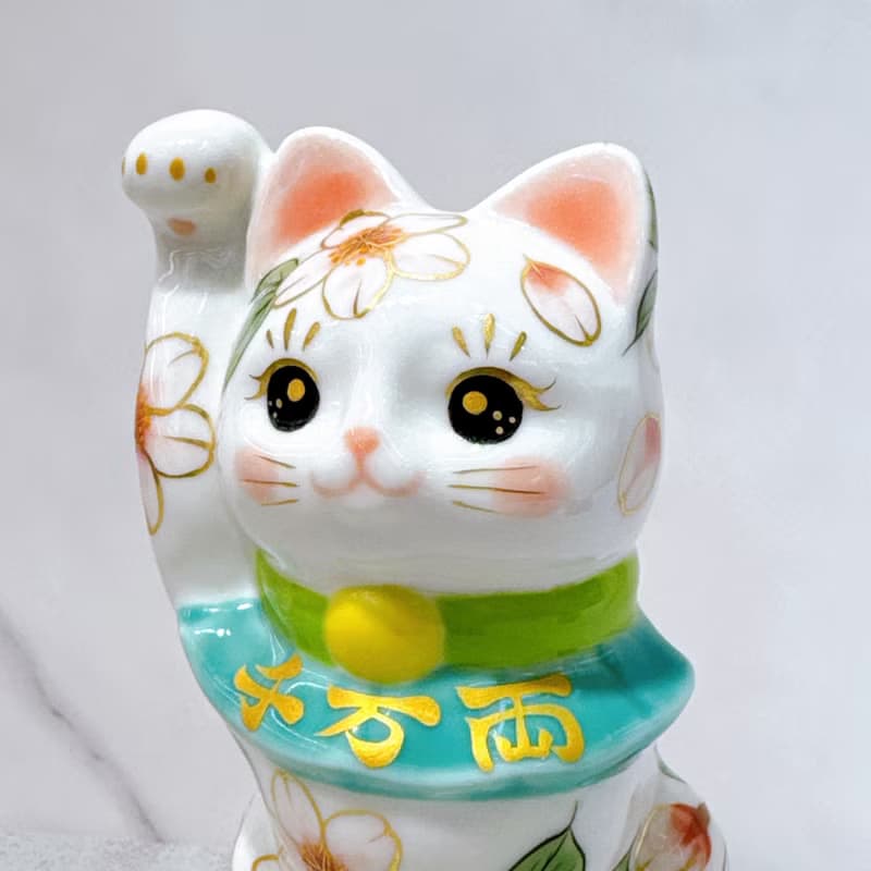 【櫻舞富貴】日本清水燒招財貓 | 色繪 櫻 千万両