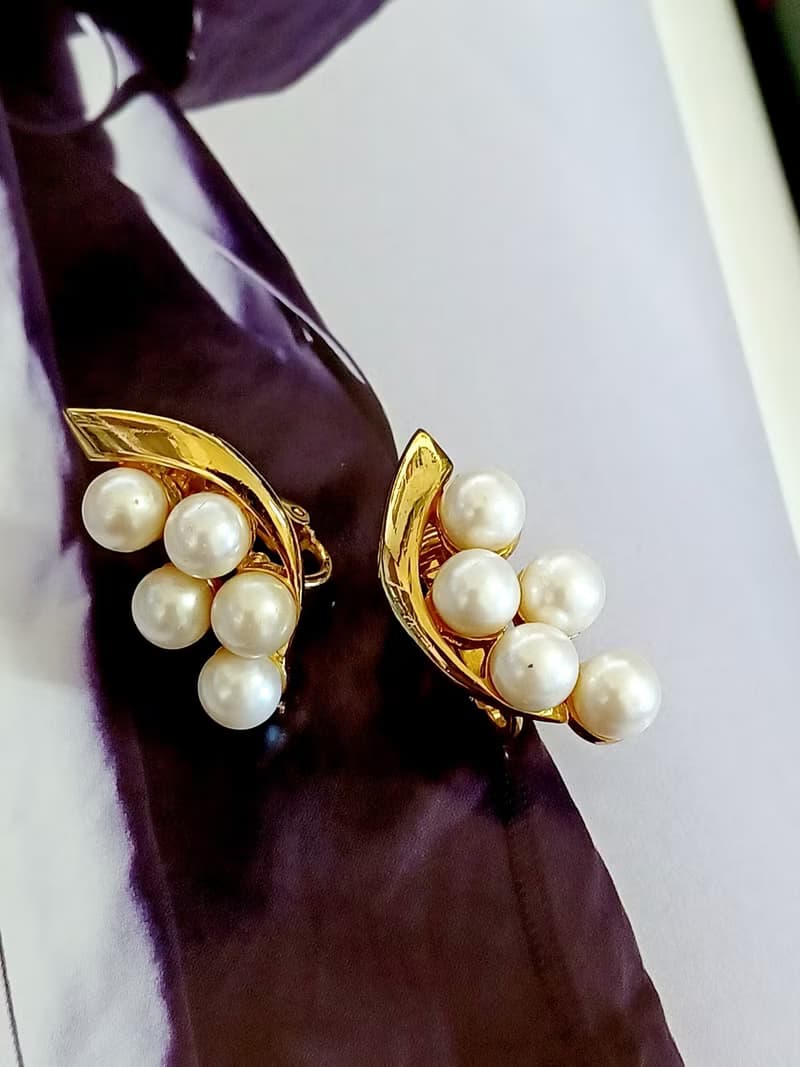vintage jewelry  典雅新月珍珠 夾式耳環
