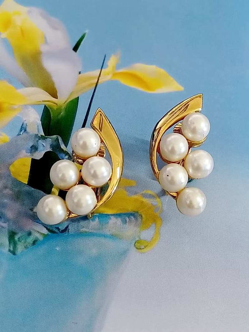 vintage jewelry  典雅新月珍珠 夾式耳環