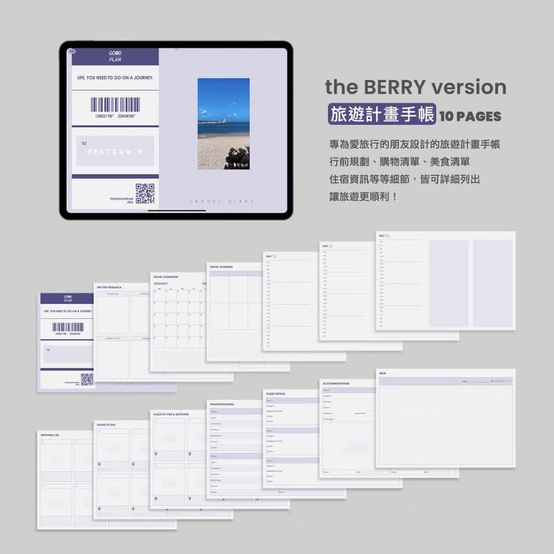 【數位】旅遊計畫電子手帳【漿果奶昔】/Goodnotes模板/iPad/旅行日記