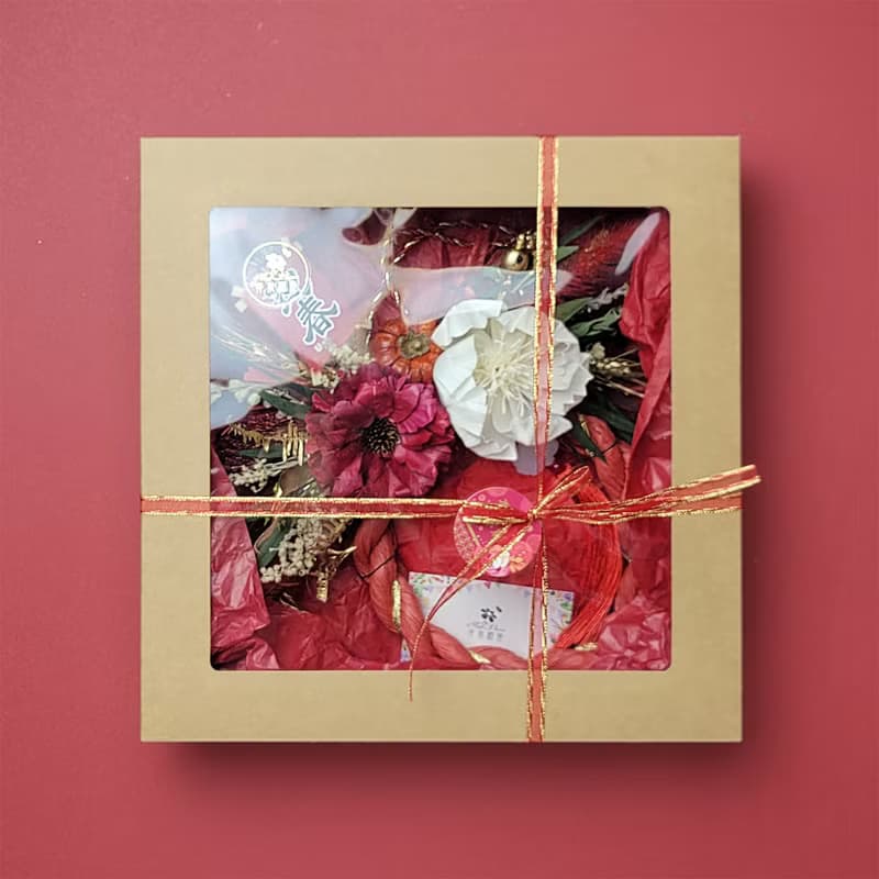 永生玫瑰花日式祈福注連繩-橙黃色系