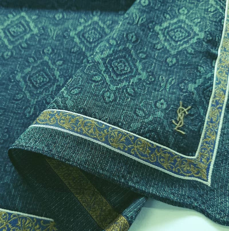 YvesSaintLaurent Vintage Handkerchief Pocket Square Green 18 x 18 inches