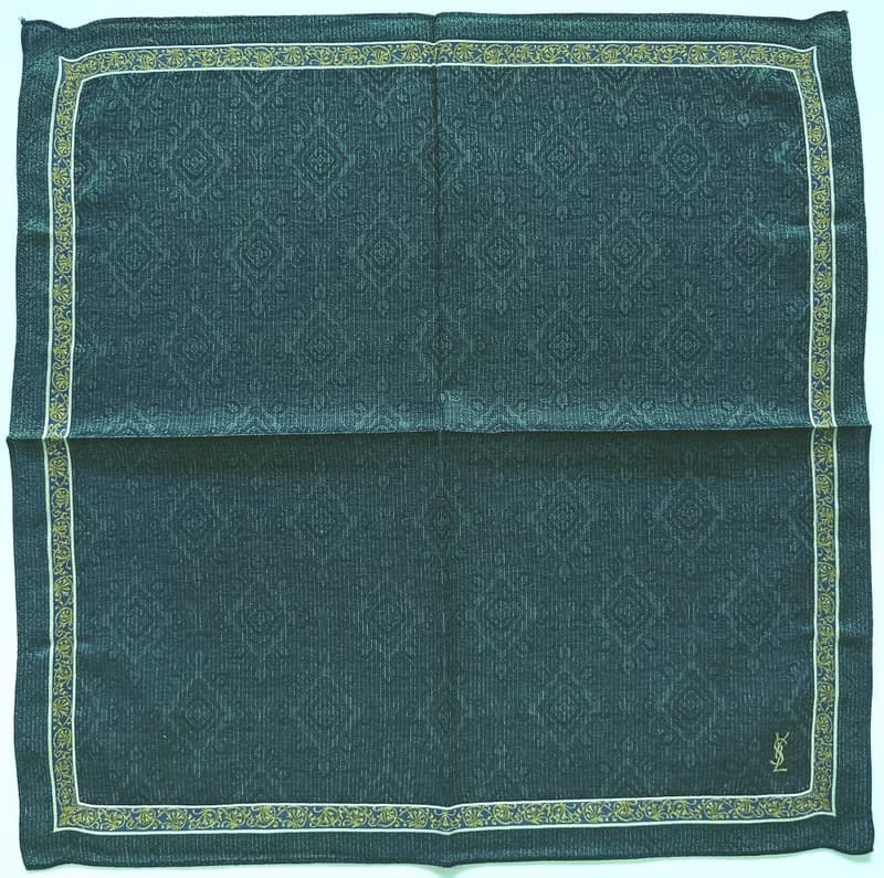 YvesSaintLaurent Vintage Handkerchief Pocket Square Green 18 x 18 inches