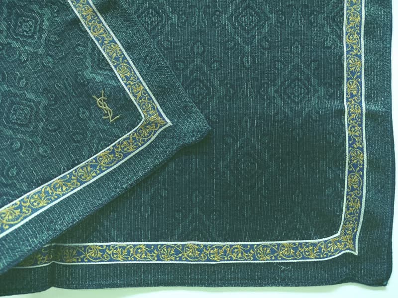 YvesSaintLaurent Vintage Handkerchief Pocket Square Green 18 x 18 inches