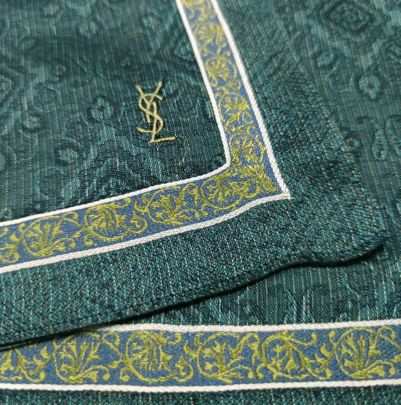 YvesSaintLaurent Vintage Handkerchief Pocket Square Green 18 x 18 inches
