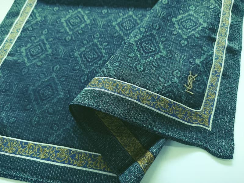 YvesSaintLaurent Vintage Handkerchief Pocket Square Green 18 x 18 inches