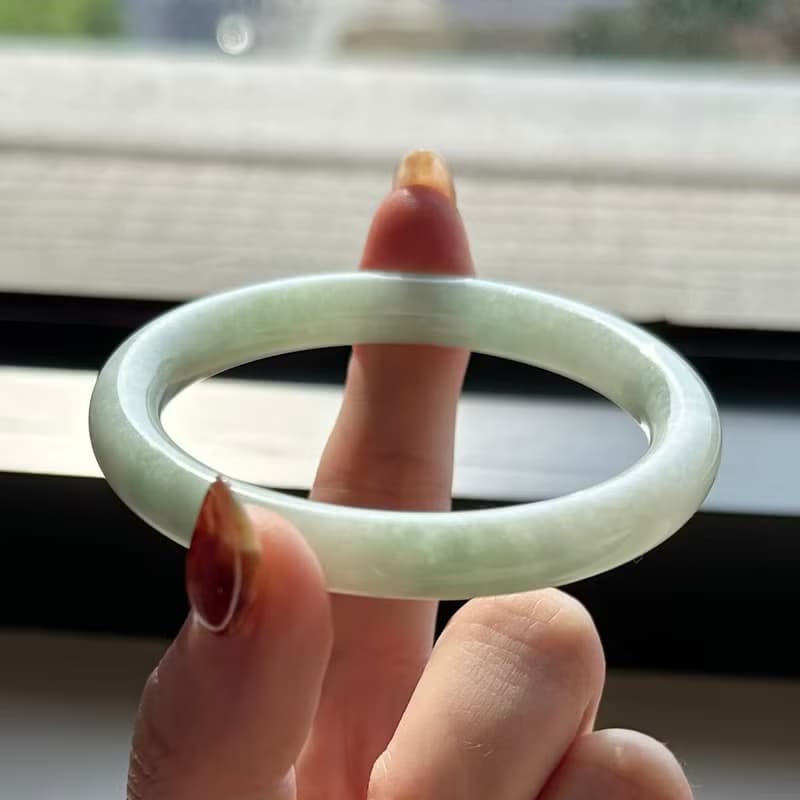 天然A貨翡翠手鐲 果綠圓條手鐲 54.9圈口