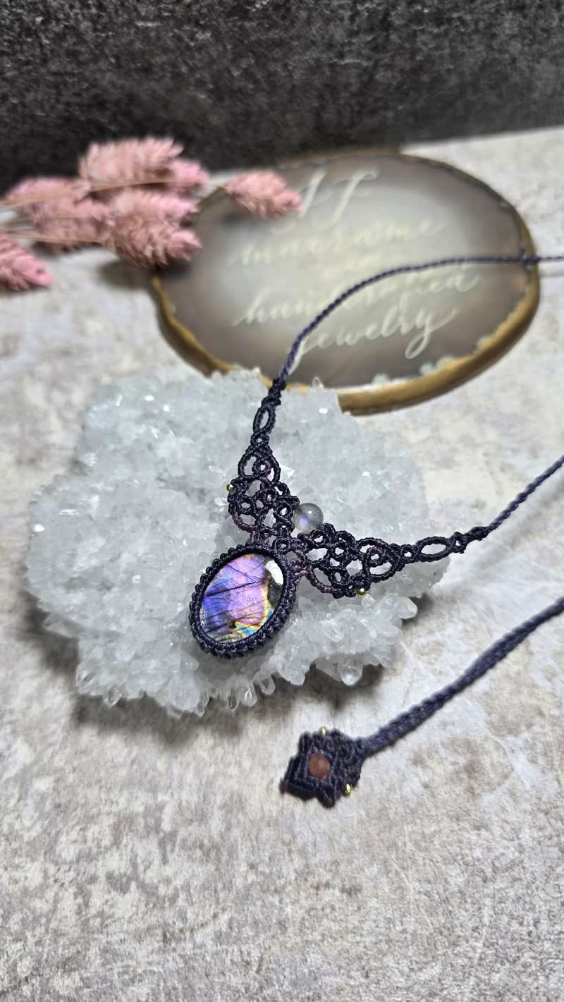 L158紫彩拉長石。南美蠟線編織項鍊