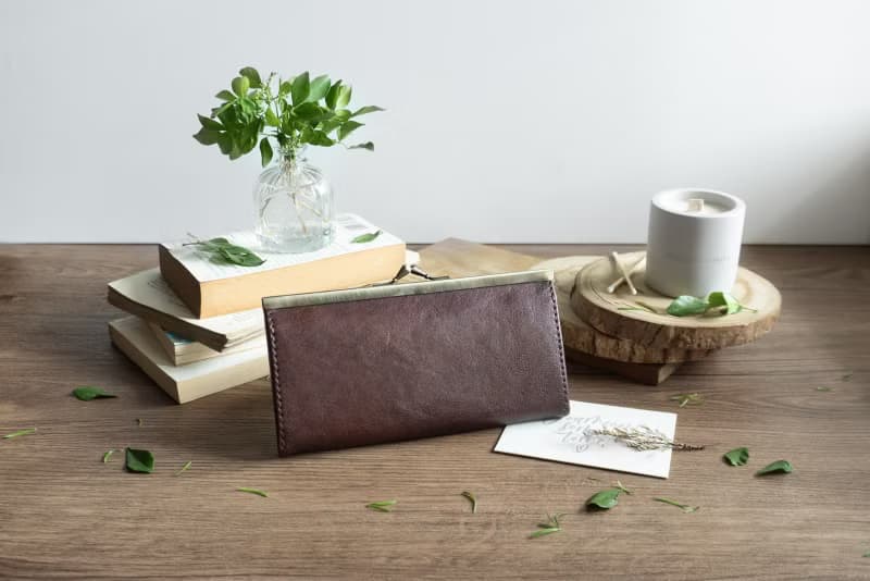 茶褐咖  水滴口金長夾 丨耐髒 防潑水 手作牛皮錢包丨禮物紀念