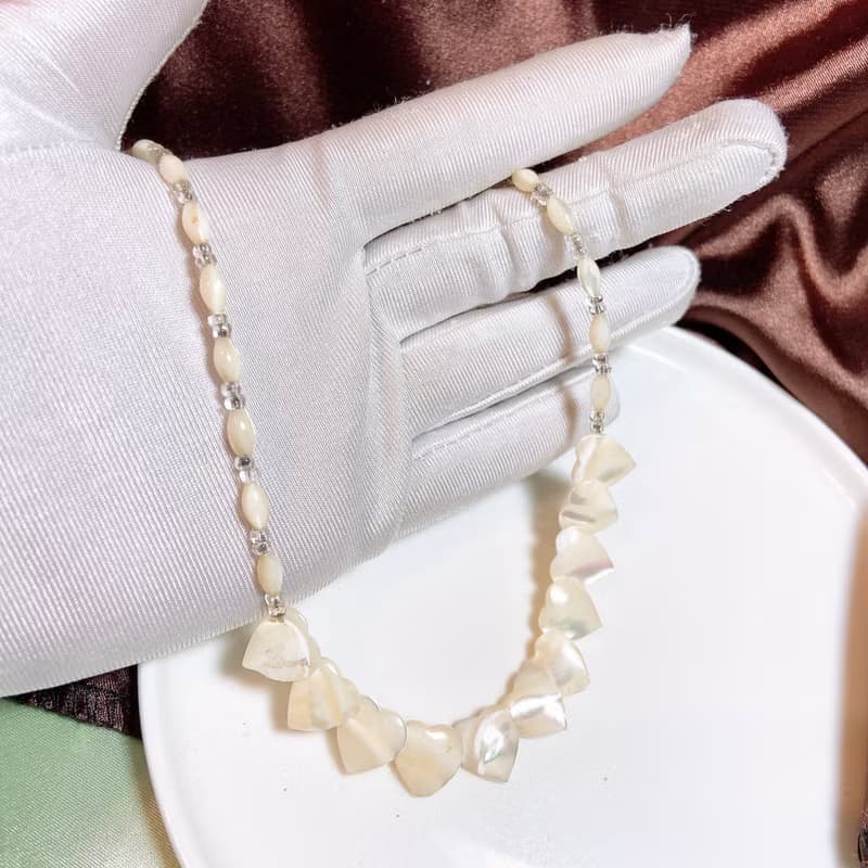 【西洋古董飾品】愛心天然珍珠母貝光澤 光澤感折射 天然美項鍊