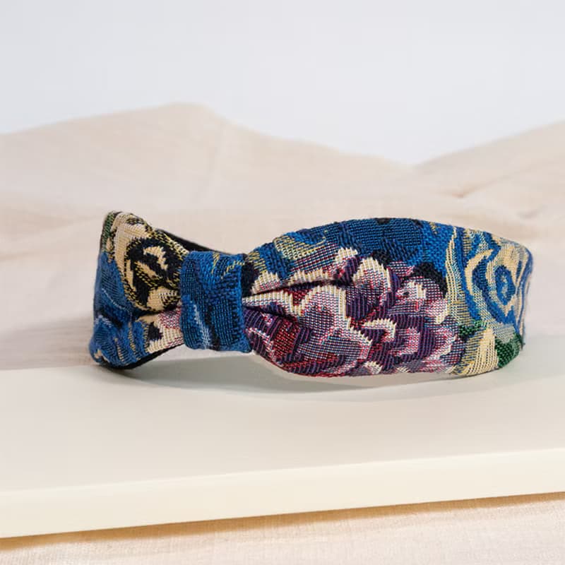 blue flower jacquard hairband handmade headband