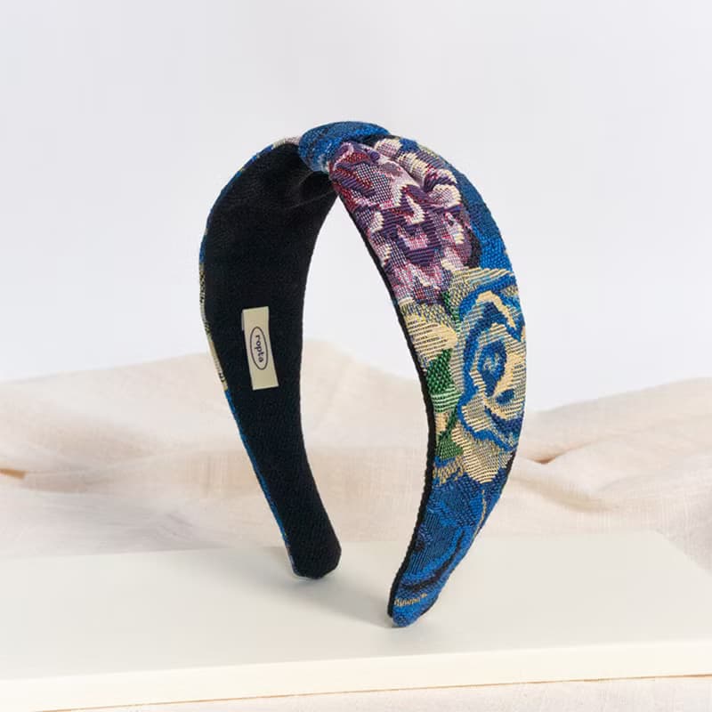 blue flower jacquard hairband handmade headband