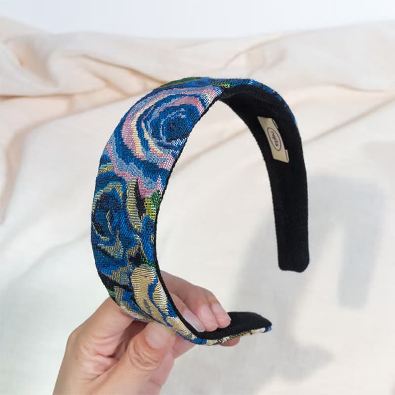 blue flower jacquard hairband handmade headband
