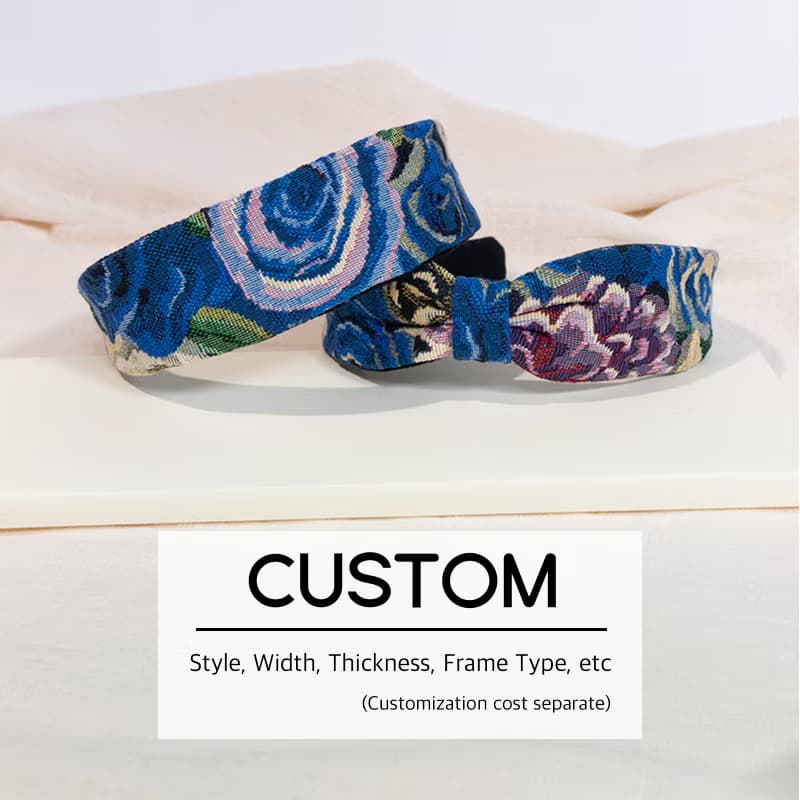 blue flower jacquard hairband handmade headband