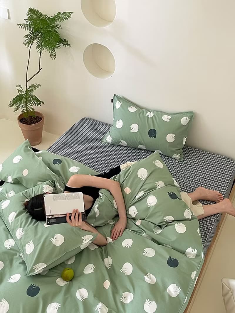 圓圓喵  單人雙人床單/床包 手繪貓咪40支純棉床品 枕套被套另購