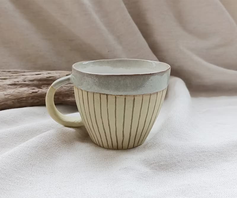 刻紋咖啡杯 黃色