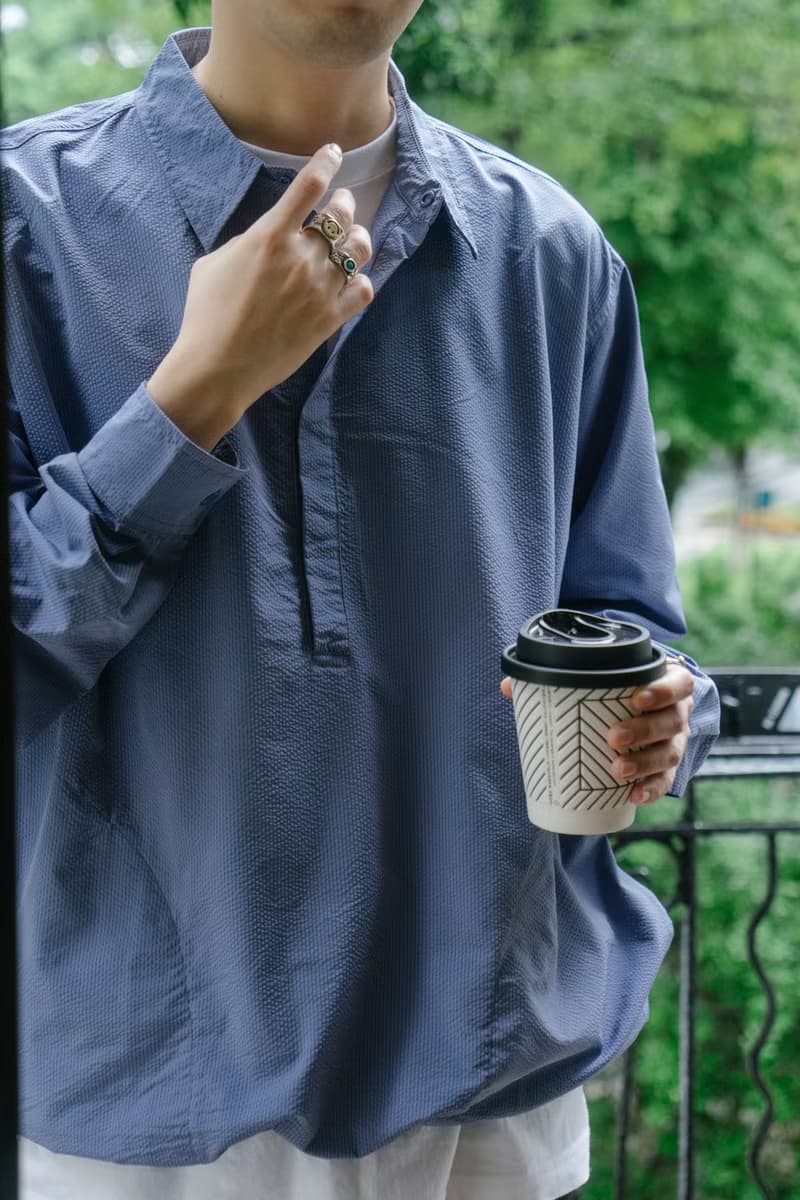 SHIRT 春季色彩泡泡紗質感襯衫 寬鬆套頭舒適休閒條紋輕薄長袖衫