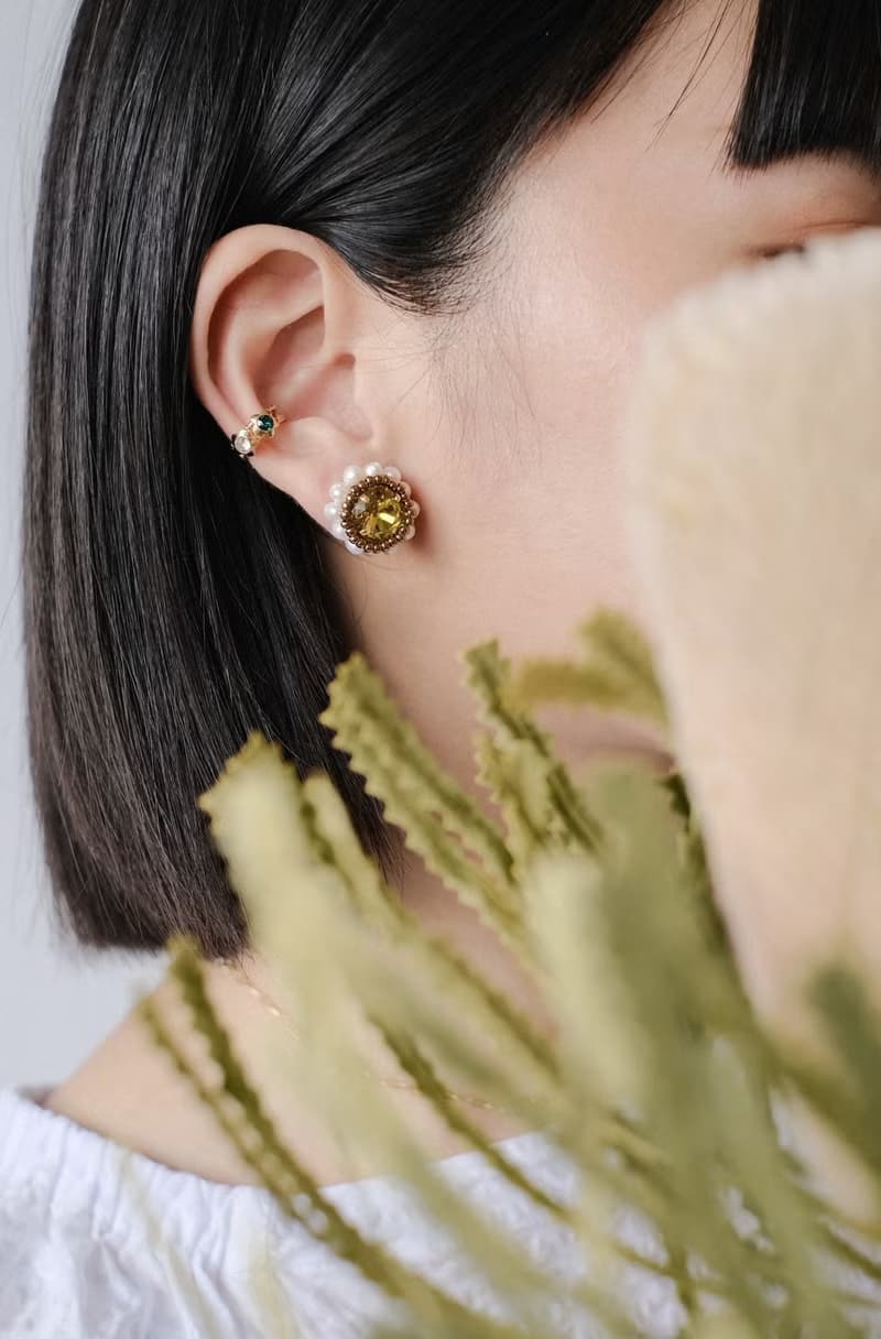 芒星寶石耳環 施華洛世奇 SWAROVSKI 鑽 淡水珍珠 編織耳環