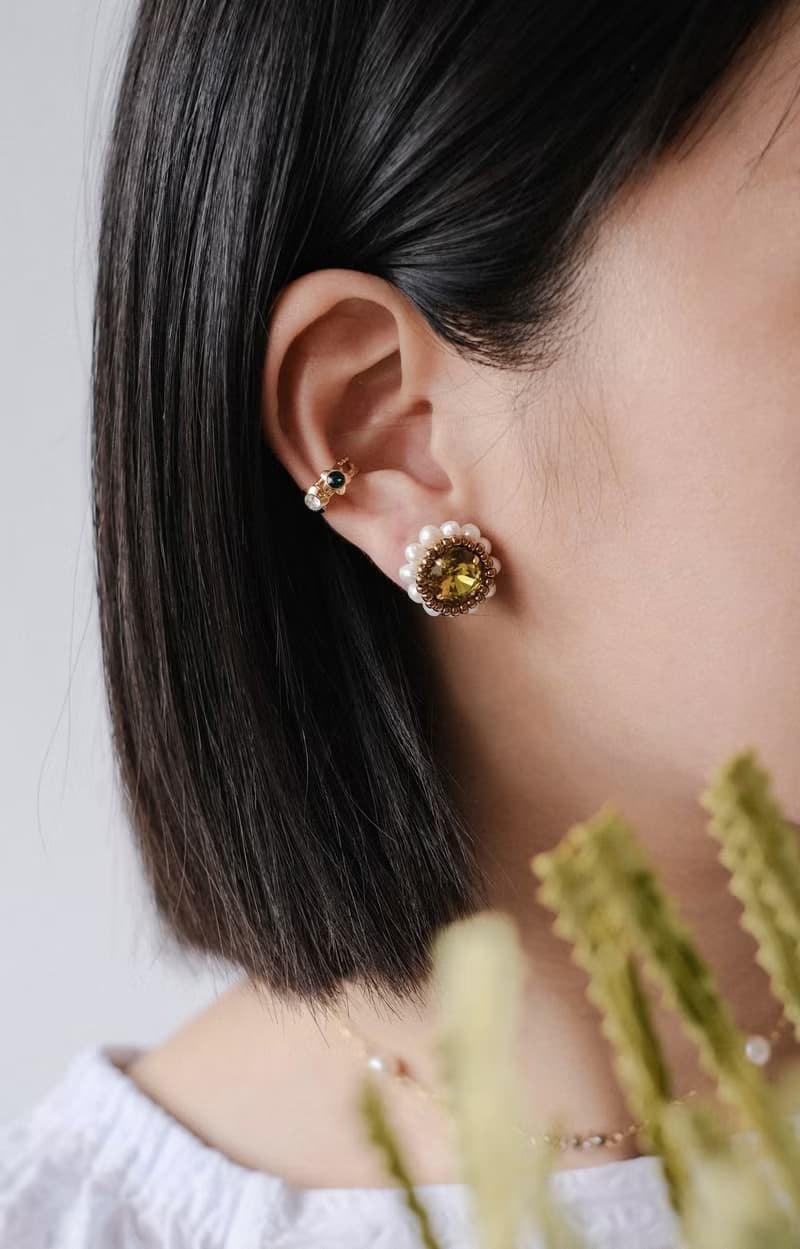 芒星寶石耳環 施華洛世奇 SWAROVSKI 鑽 淡水珍珠 編織耳環