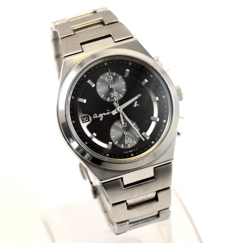 アニエスベー agnes b. 男性用腕時計 QUARTZ クロノグラフ 黒文字盤 38mm径 Ref.7T94-0AX0 手錶 古董錶