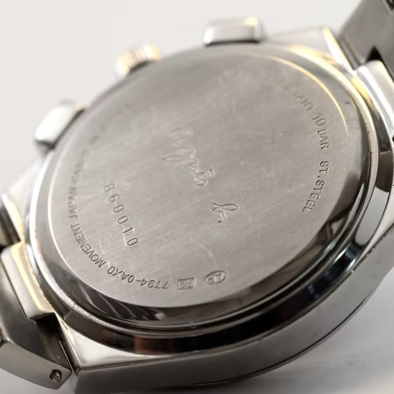 アニエスベー agnes b. 男性用腕時計 QUARTZ クロノグラフ 黒文字盤 38mm径 Ref.7T94-0AX0 手錶 古董錶