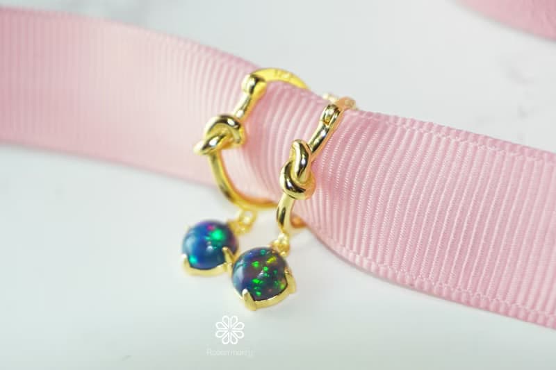 Natural Black Opal Drop Earrings Sterling Silver 925 with Gold Plated.