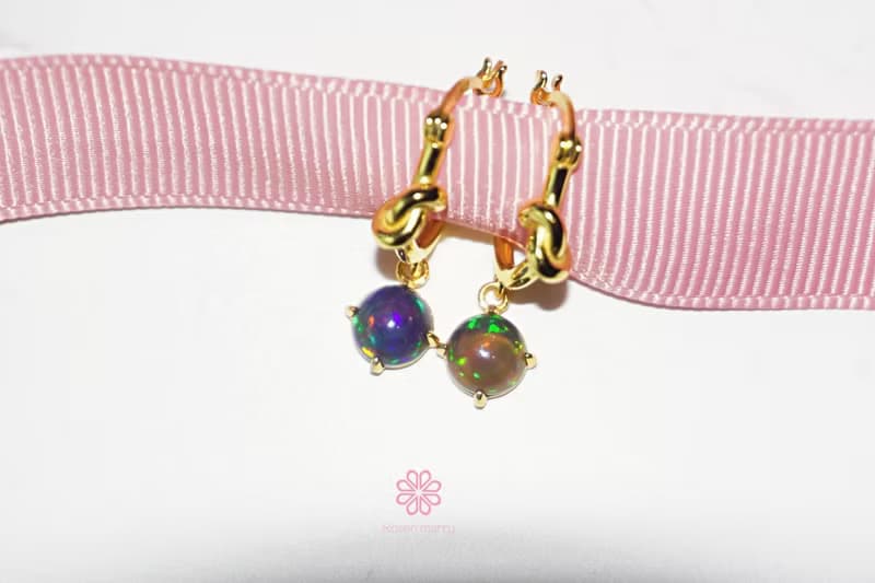 Natural Black Opal Drop Earrings Sterling Silver 925 with Gold Plated.