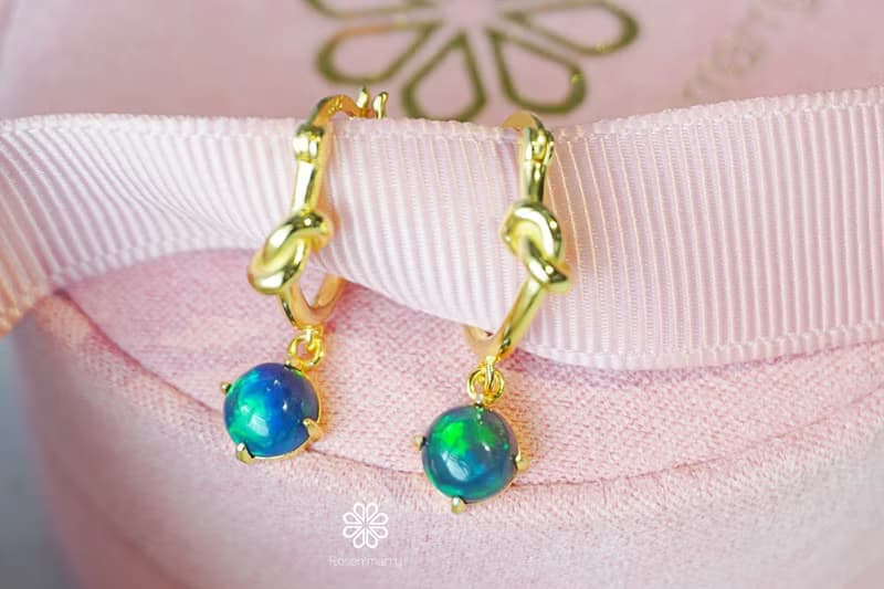 Natural Black Opal Drop Earrings Sterling Silver 925 with Gold Plated.