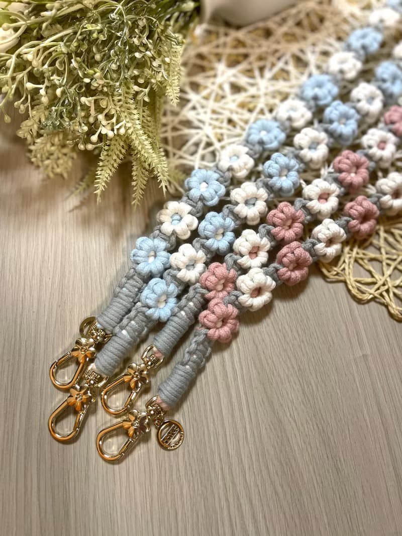 手機掛繩-編織-花花-Macrame-背帶-禮盒
