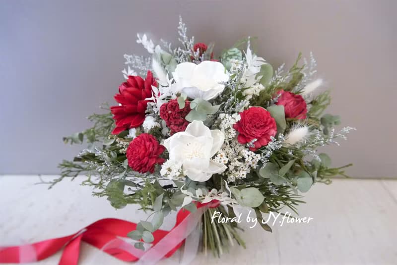 歐式乾燥花手綁捧花【嫣紅柔綠】新娘捧花/婚紗外拍/婚禮捧花