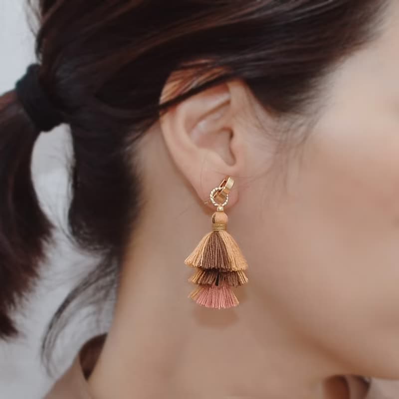 3WAY つけかえタッセルのピアス・イヤリング/Orange Pink